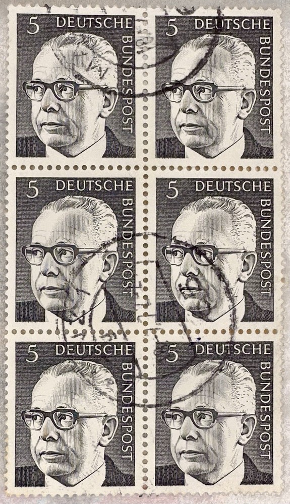 Germany Deutsche Bundespost Used Stamp Block of 6, Denomination 5, People