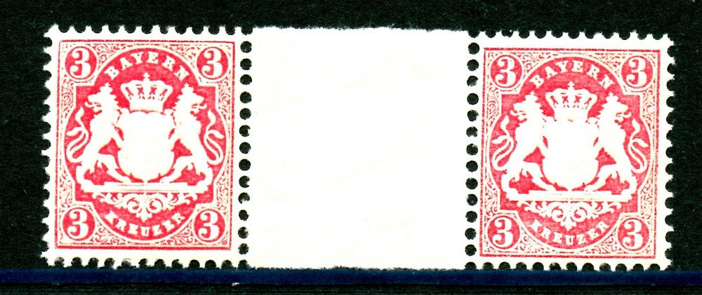GERMANY-BAVARIA 34, 1875 3kr COAT OF ARMS, EMBOSSED, GUTTER PAIR, MNH (GER711)