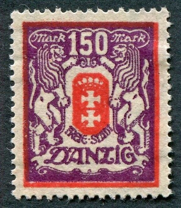 DANZIG 1923 150m red and purple SG101 mint MH NG WMK sideways b ##W4