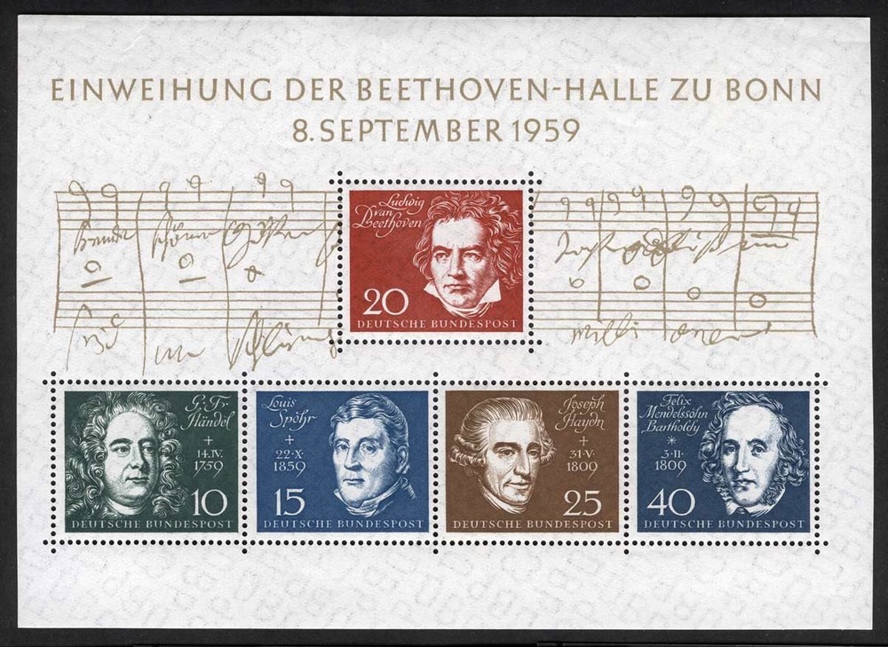 Germany Sc 804 Multicolor 10pf-40pf Multicolor 1959 MNH Original Gum Souvenir Sh