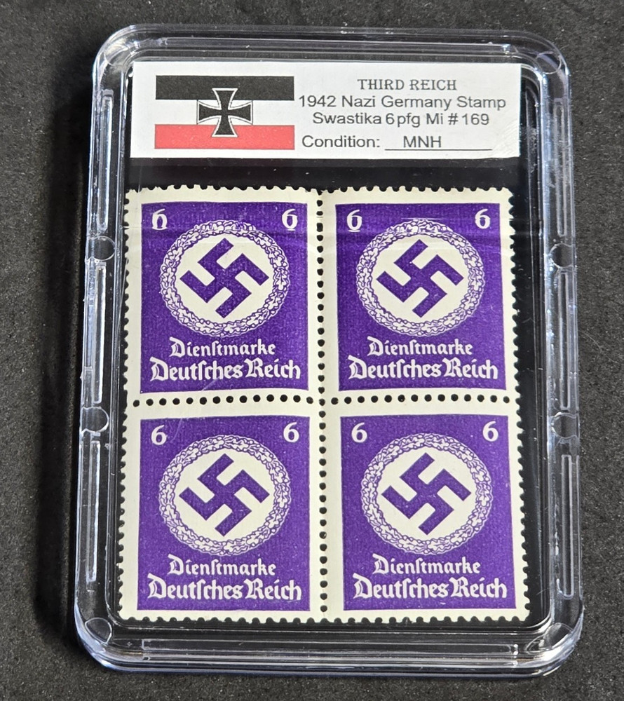 Third Reich WWII Nazi German NSDAP Swastika Stamp Block NSDAP MNH w Slab Case