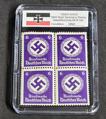 Third Reich WWII Nazi German NSDAP Swastika Stamp Block NSDAP MNH w Slab Case