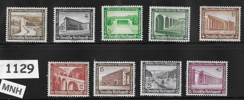 #1129 MNH Stamp set ScB93-B101 1936 Germany Third Reich Winter relief fund