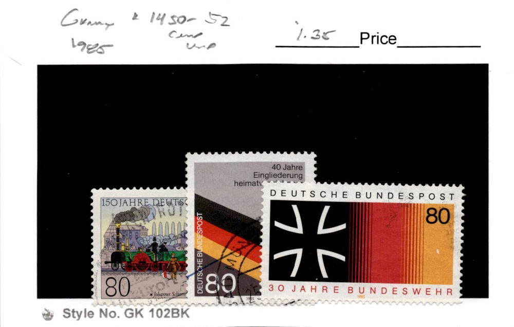 Germany, Postage Stamp, #1450-1452 Used, 1985 Train Nuremburg (AE)