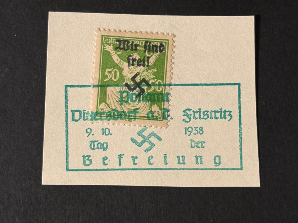 SUDETENLAND WWII-GERMAN OCC. Local ovpt DITTERSDORF GREEN stamp, on pap. #426