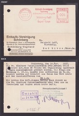 GERMANY 1937, Postcard (invoice) from Schönberg to Bad-Bibra with meter mark