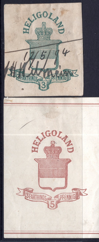 HELIGOLAND German Territory 3 & 5 Farthings Newspaper Wrapper Cut-Outs