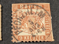 BADEN GERMANY 1862, 1864 9 Kreuzer Stamps Sc# 17, 23 Bullseye Cancel!