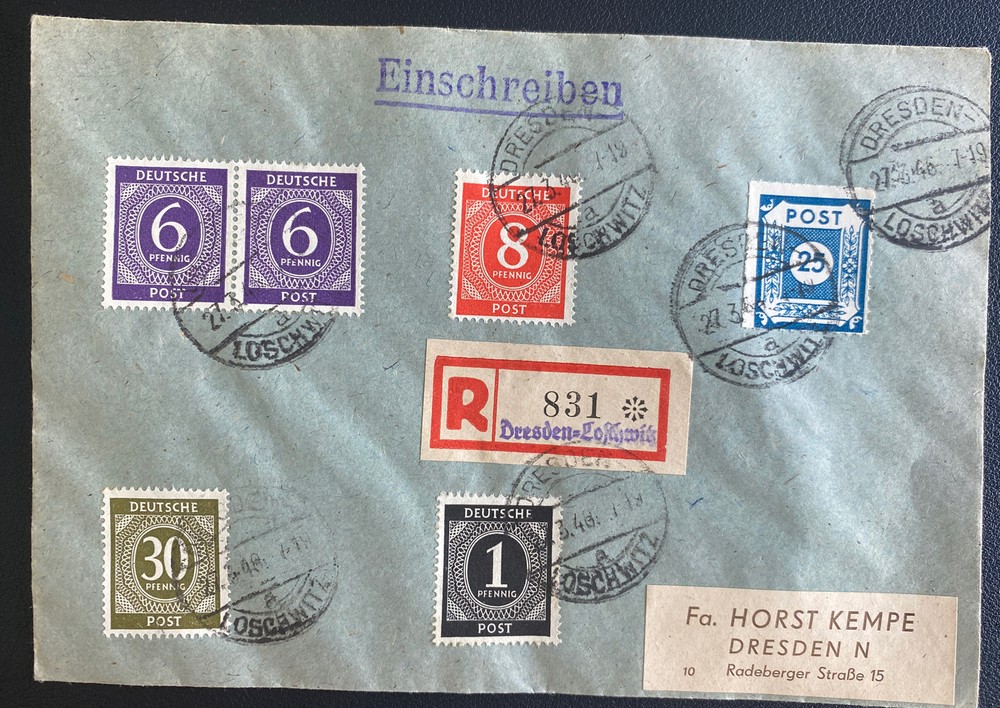 1946 Dresden Germany Registered Cover Postwar Local Stamp MI#49 G