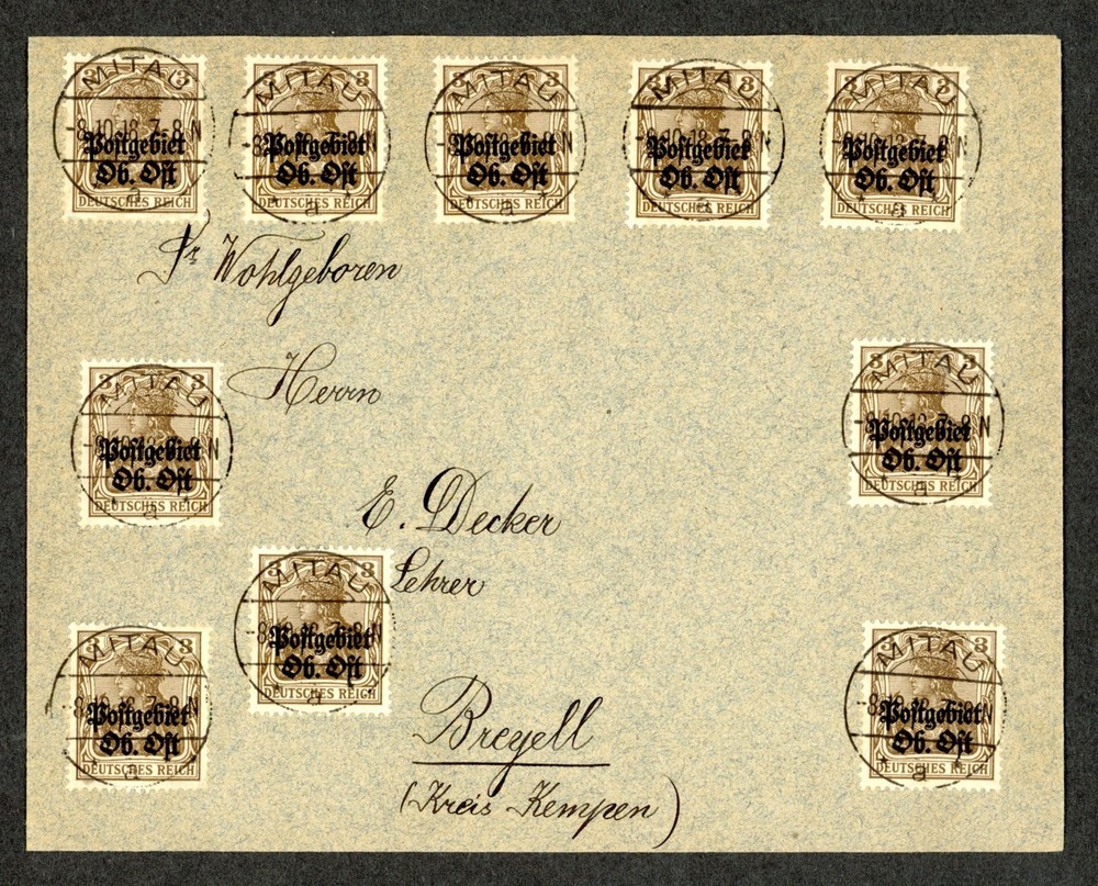 Germany Occupation Mi#2 Postgebiet Ob. Ost 3pf Ba Cover 1916 Used