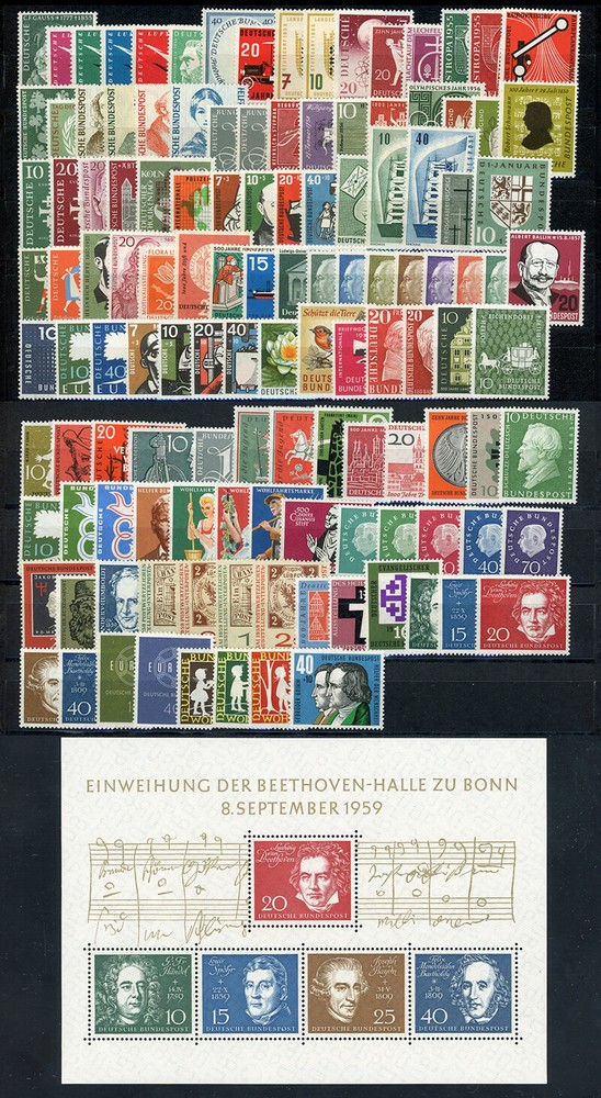 BUND, 1955-1959, fünf Jahrgänge komplett tadellos postfrisch, Mi. 495,-