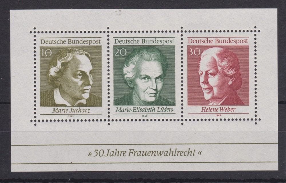 WEST GERMANY MNH SHEET DEUTSCHE BUNDESPOST 1969 WOMEN’S SUFFRAGE SG MS1499
