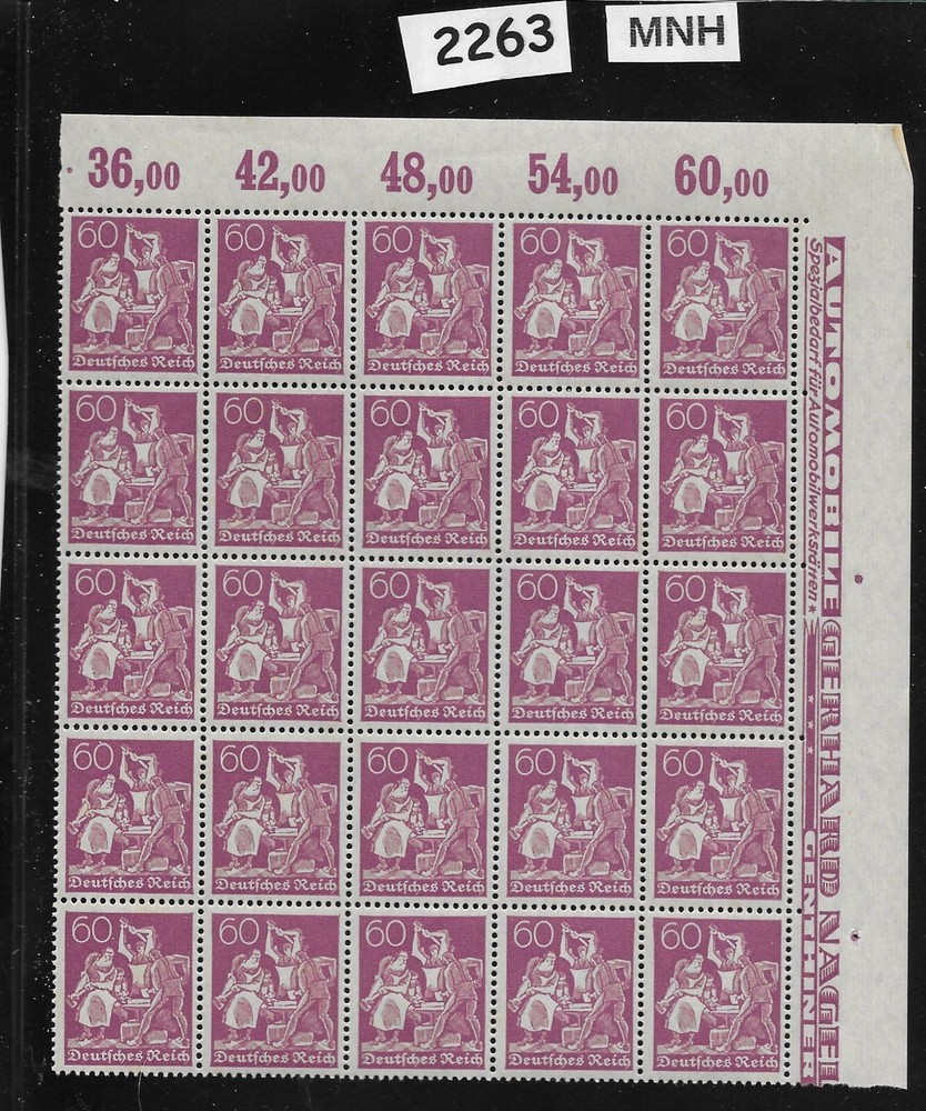 MNH Stamp block PF60 Sc 144 Iron worker Weimar Republic Germany 1921 #2263