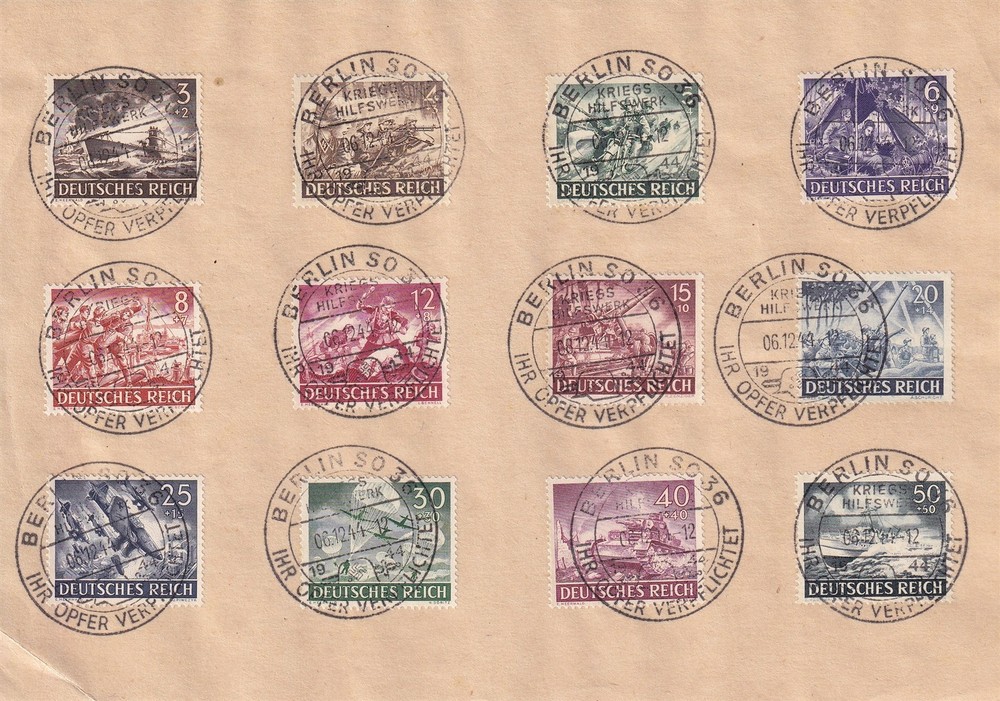 Stamp Germany Mi 831-42 Sc B218-29 1943 WWII Fascism Wehrmacht Submarine CTO 3