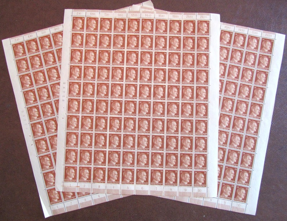 Deutsches 3rd Reich German Hitler 3 Full Sheets Stamps Hitler Head 24PF