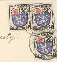 French Zone Germany 1940s Cover To USA With 24pf X3 And 3fr Briefpost Shield