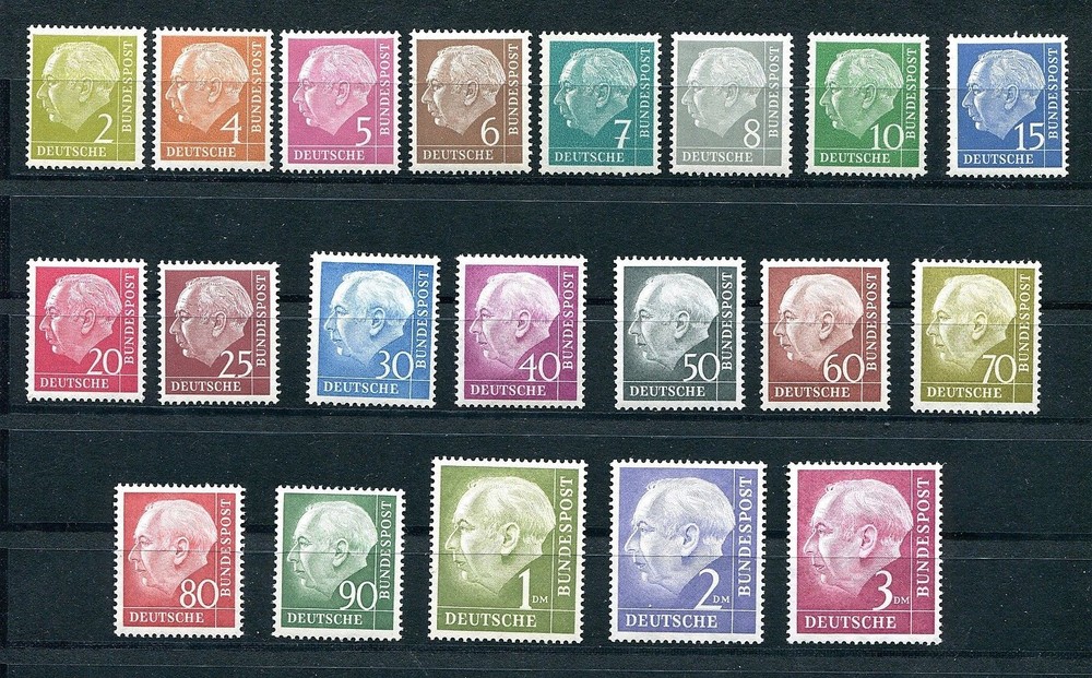 GERMANY FEDERAL REPUBLIC 1954 GOOD DEFINITIVE THEODOR HEUSS 702-721 PERFECT MNH