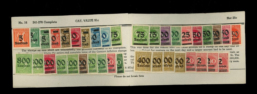 Germany # 241 – 278 Complete Stamp Set