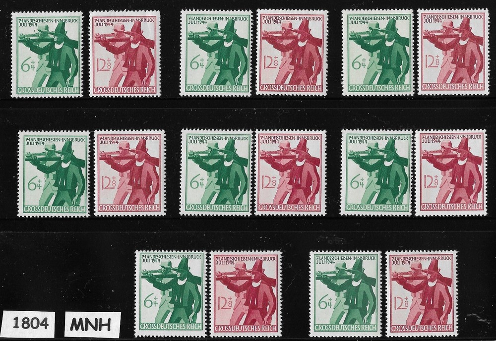 8 MNH stamp sets Germany Sc B278-279 1944 Shooting Matches Innsbruk Austria