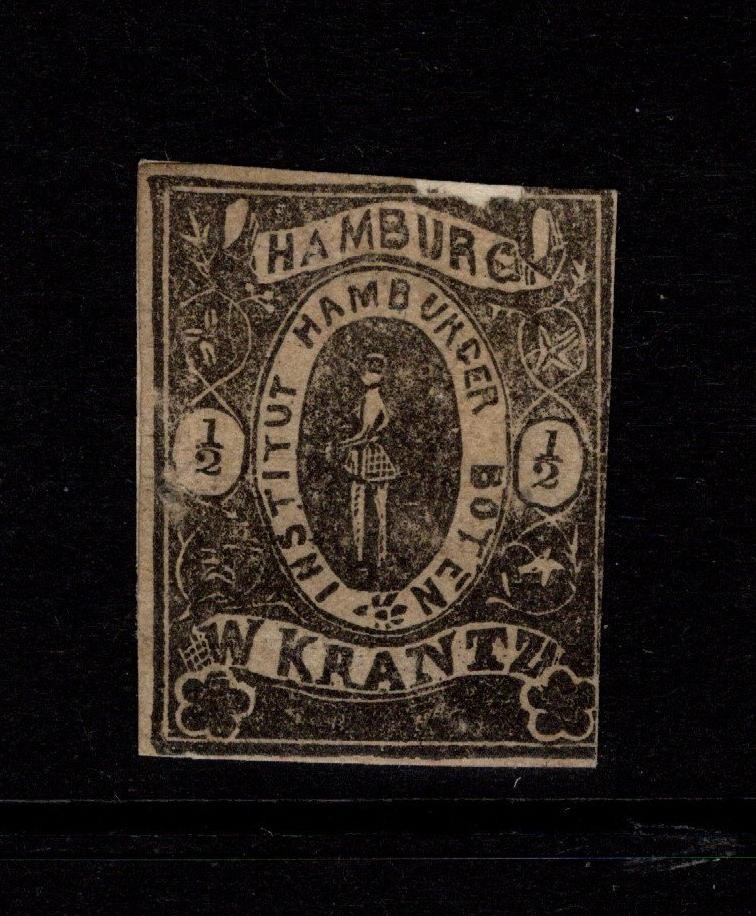 Hamburg 1800s 1p W Krantz Black on Orange Private Issue / CUT SQ – S56040