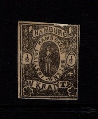 Hamburg 1800s 1p W Krantz Black on Orange Private Issue / CUT SQ – S56040
