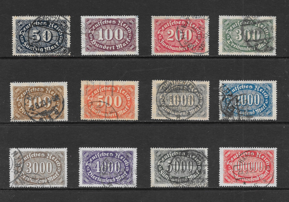 GERMANY SCOTT 198 – 209 USED SET – 1922/1923 NUMERALS OF VALUE ISSUE (B)