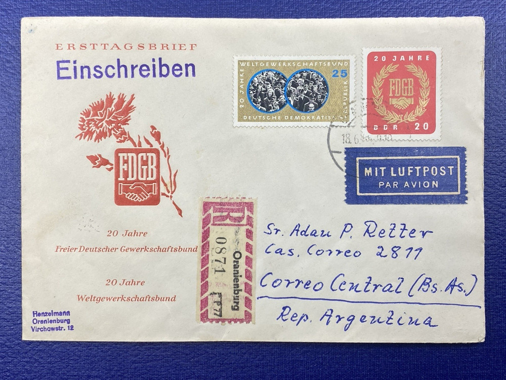 1965 GERMANY, 20 yrs Trade Union Federation, FDC, Registered, SC# 773-74