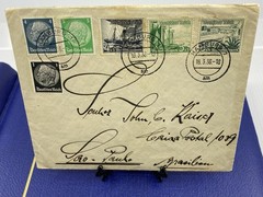 1938 Germany Semi Post, Hamburg to Brazil, by ship, Beautiful Penmanship.
