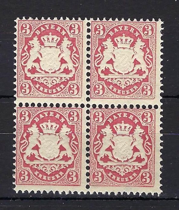 Germany Bavaria 1875 Sc# 34 Bayern Coat of Arms embossed wtrmrk 94 block 4 MNH