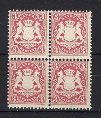 Germany Bavaria 1875 Sc# 34 Bayern Coat of Arms embossed wtrmrk 94 block 4 MNH