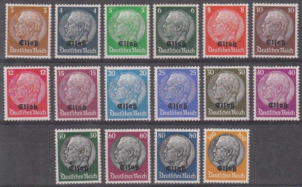 Stamp Germany Alsace Mi 01-16 Sc N27-42 WWII War Occupation France Elsab MNG