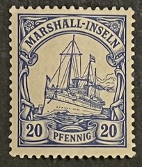 Travelstamps: Marshall Island Stamps, Kaiser’s Yacht, 20 Pfennig Mint OG H