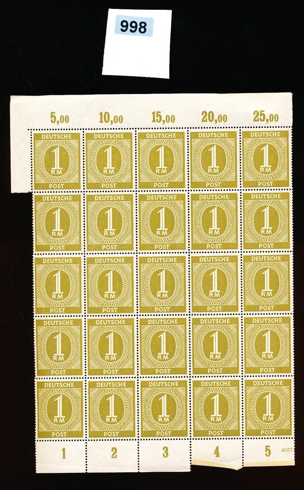 GERMANY – WAR – LARGE MINT NH BLOCK OF 25 STAMPS POST – MARKS – #998 wow