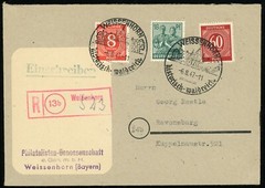 Weissenhorn 1947 Registered Cover Historic Waldreich Special Postmark Germany