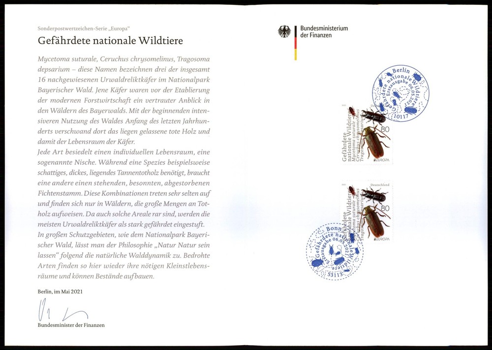 GERMANY MINISTER CARD 2021 FAUNA – BEETLE – BIG SIZE !!! VERY RARE!! u1176