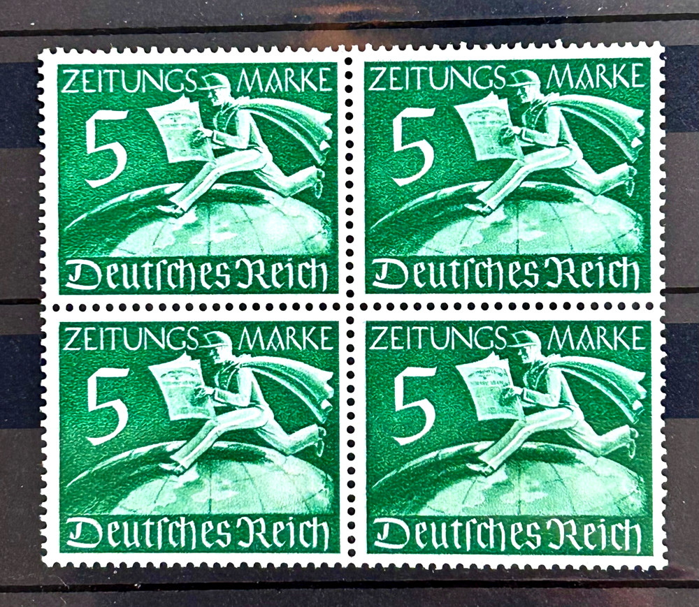 German Block of 4 Stamps 1939 MNH Mi:DRZ738 – Zeitungs Marke 5 rpf /692