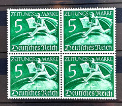German Block of 4 Stamps 1939 MNH Mi:DRZ738 – Zeitungs Marke 5 rpf /692