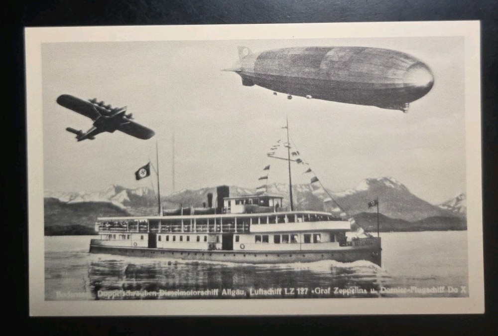 LZ-127 Graf Zeppelin & Dornier Do X Flying Boat Ship Germany Airship Postcard