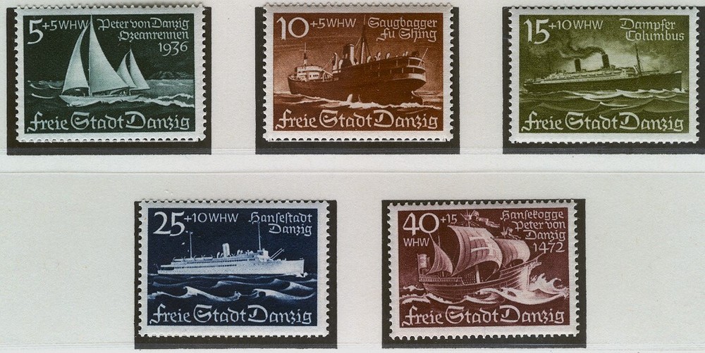 German Area – Danzig Sc B28-32 NH issue of 1938 – Ships