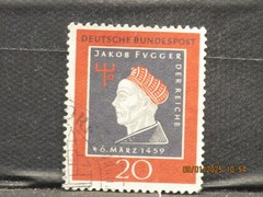 The listing:(1)1959-Banker Jakob Fugger 500th Ann. 20Pf German Post Stamp-LH-FUG