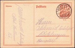 Germany Postal Card with Weilheim Bullseye Cancel 40p Orange Red Domestic Usage
