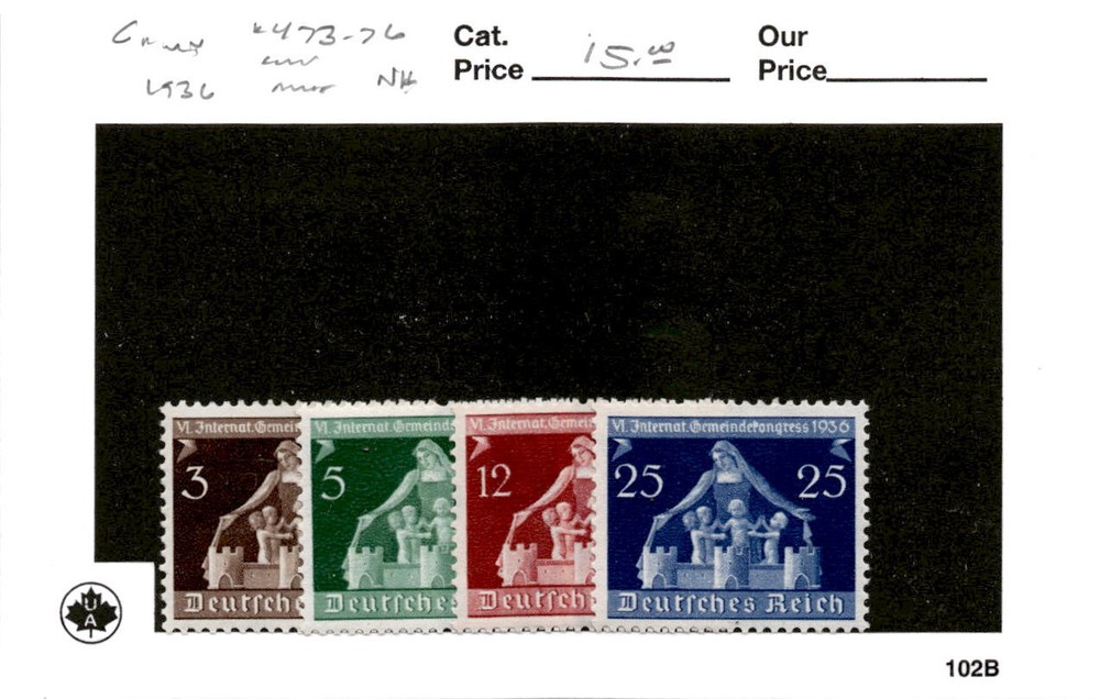 Germany, Postage Stamp, #473-476 Mint NH, 1936 Municipalities (AB)