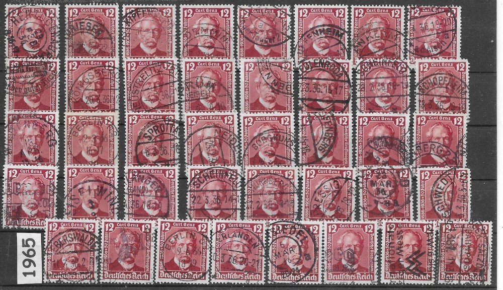 Bulk lot Stamps X40 Sc 471 1936 Germany Carl Benz Mercedes Berlin Auto show