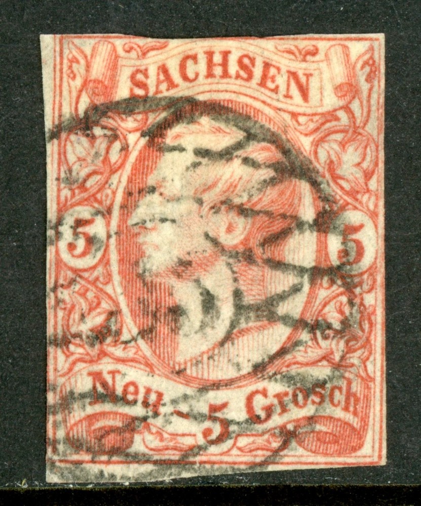 Germany States 1856 Saxony 5 ngr Vermillion Scott #13 VFU K869