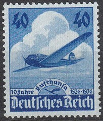 Stamp Germany Mi 603 Sc 469 1936 War Heinkel Airplane Lufthansa Airways MNG
