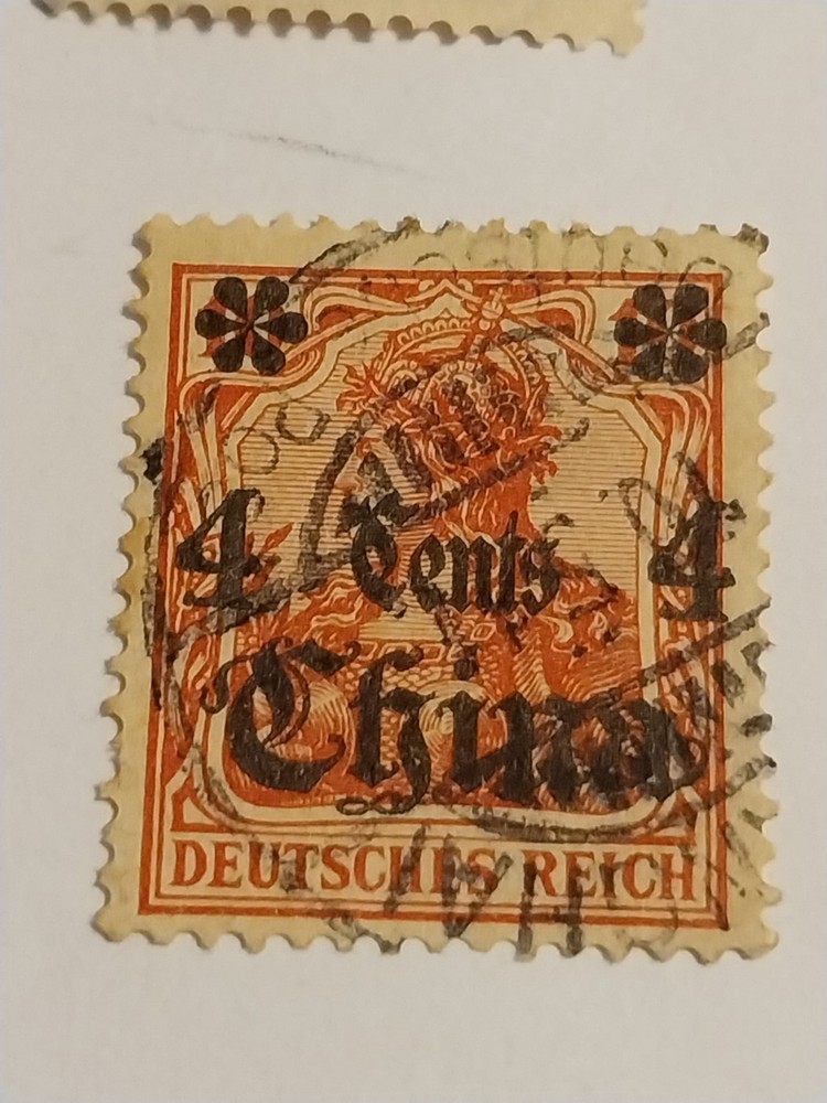 1900’s German Occupation Stamp. 4 Cent China Overprint. No Glue.