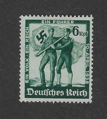 Germany, # 484, 6 pf dark green,German & Austrian with Nazi flag, 1936-38, MHR