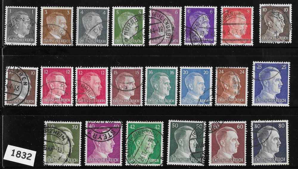 Stamp set 22 Adolf Hitler stamps with varieties / Germany / 1941-1944 #1832