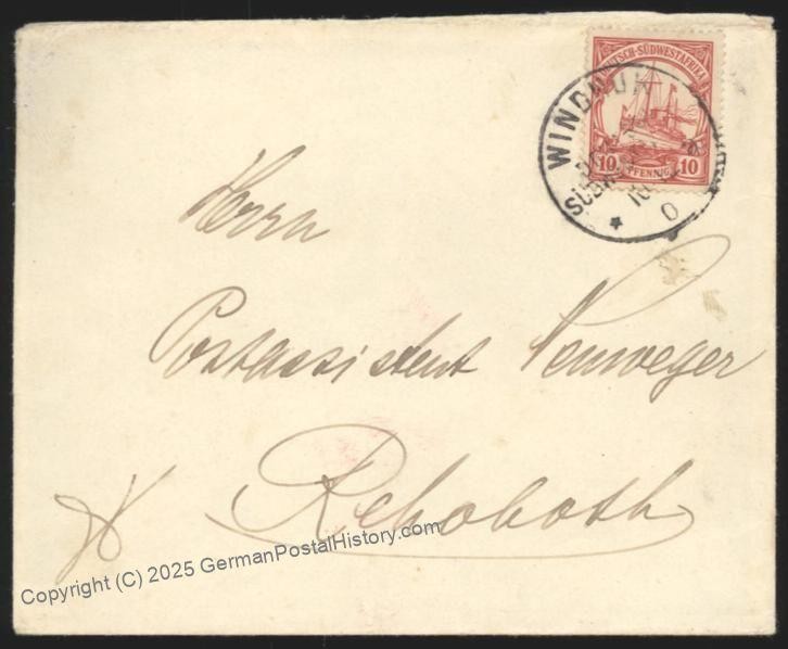Germany SW Africa 1903 WINDHUK to REHOBOTH DSWA Cover 110235