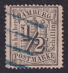 HAMBURG 1865 Numeral ½s Black SG 19 Used (CV £21)